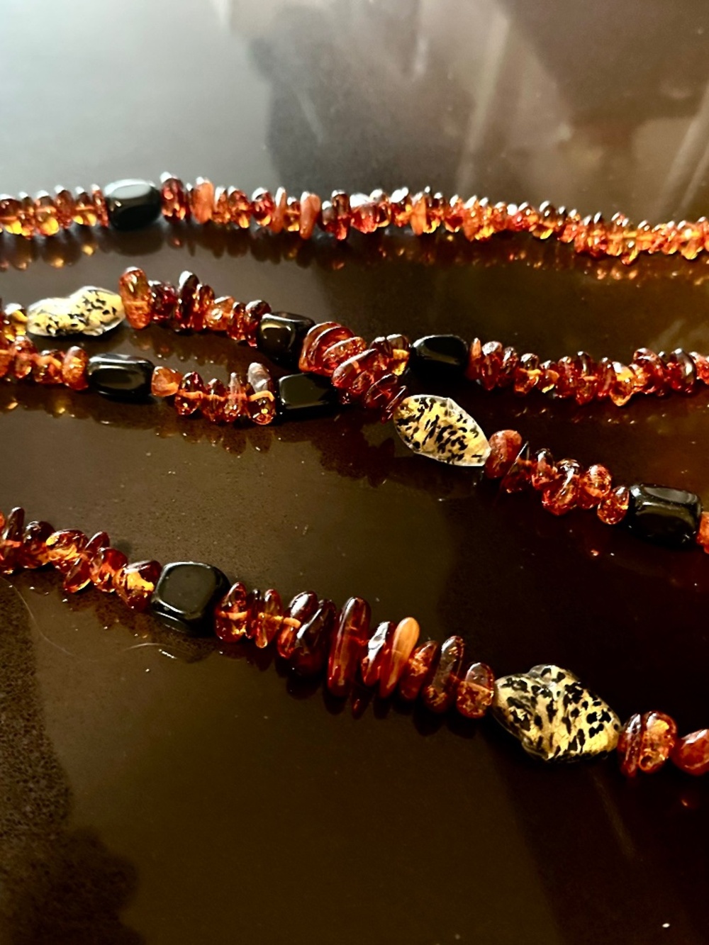 Long Baltic amber and bead necklace
